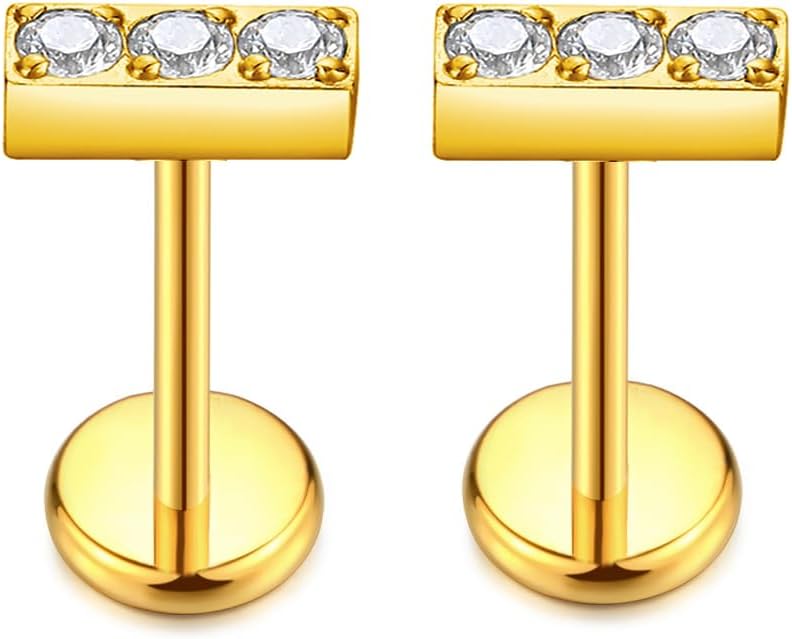 KaseStyle G23 Titanium Threadless Push-in Labret Lip Monroe Tragus Earrings Clear CZ Push Back Stud Helix Piercing Jewerly for Men Women - Image 1